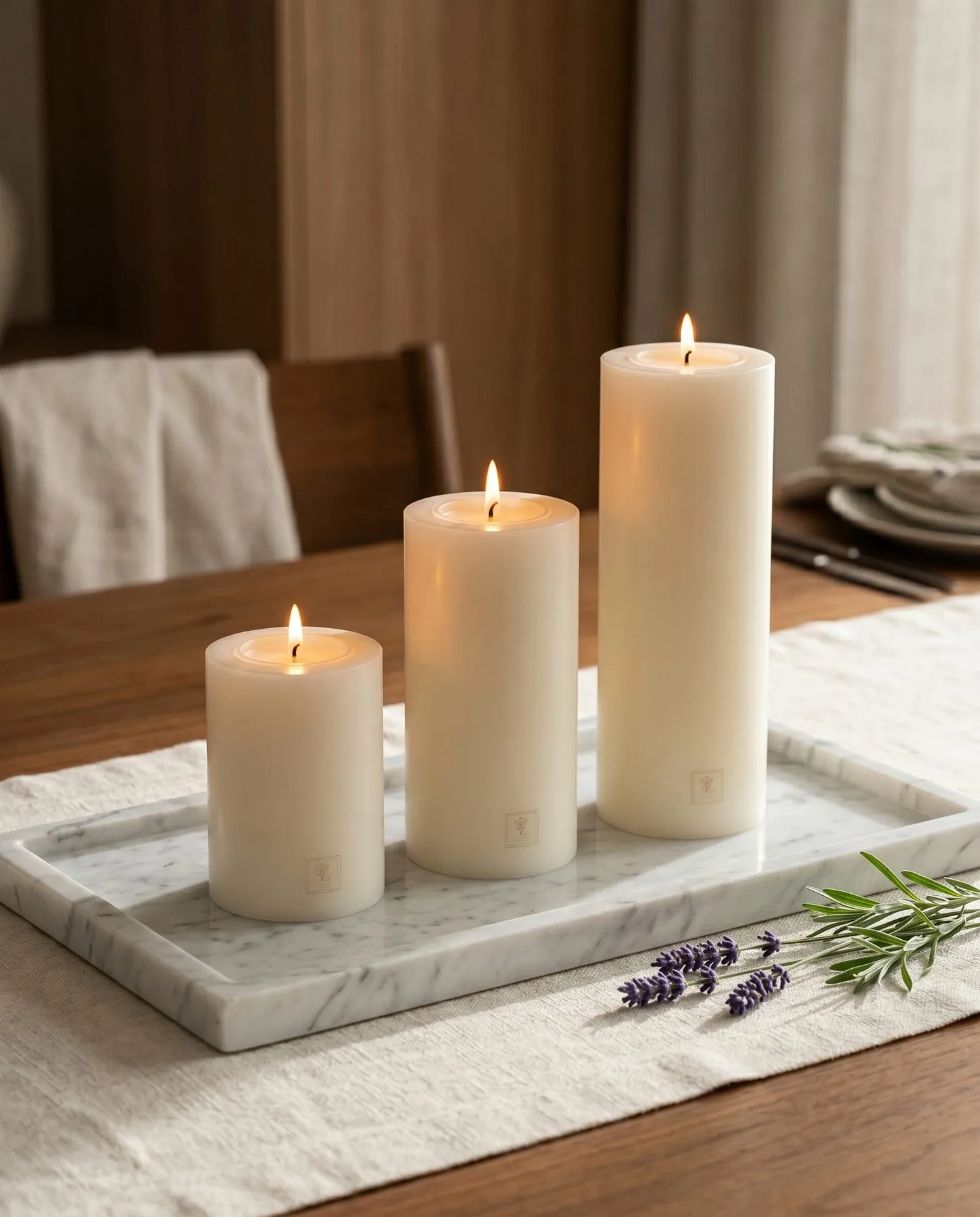 Lilianfeld candles styled on a dining table